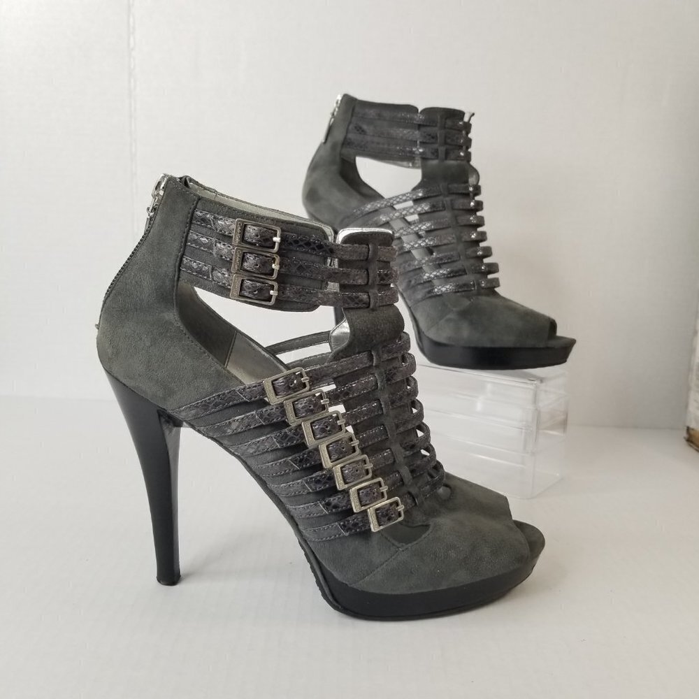 Calvin Klein Danica Platform Stiletto Heels Pumps Grey Suede Date Night Sz 9.5 - Picture 2 of 16